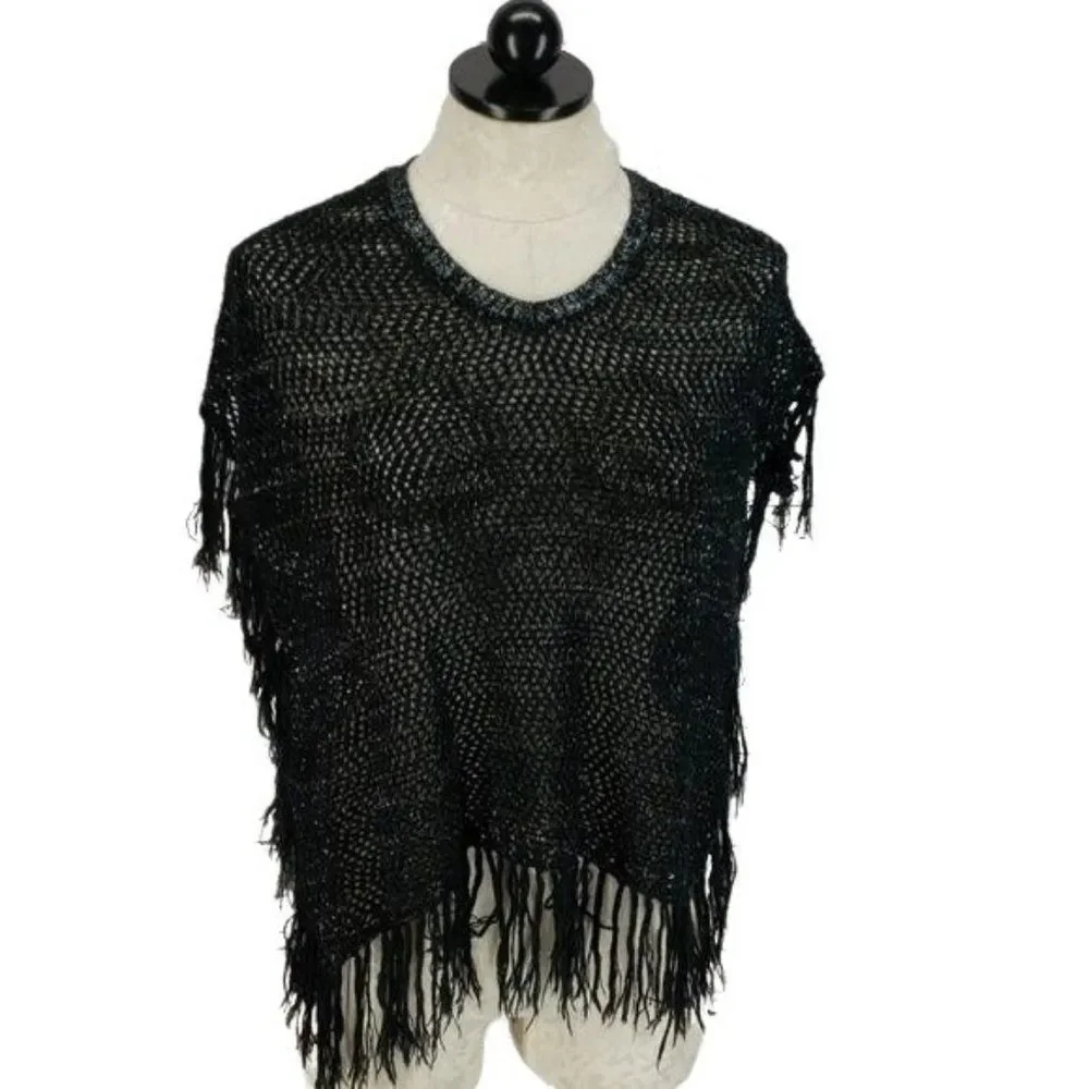 Piper Girls Knit Black Silver Cape Over Shirt Size‎ 6 6x